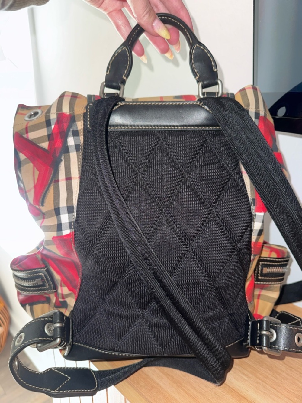 Burberry Red, Tan and Black Graffiti Plaid Backpack - Picture 4 of 4